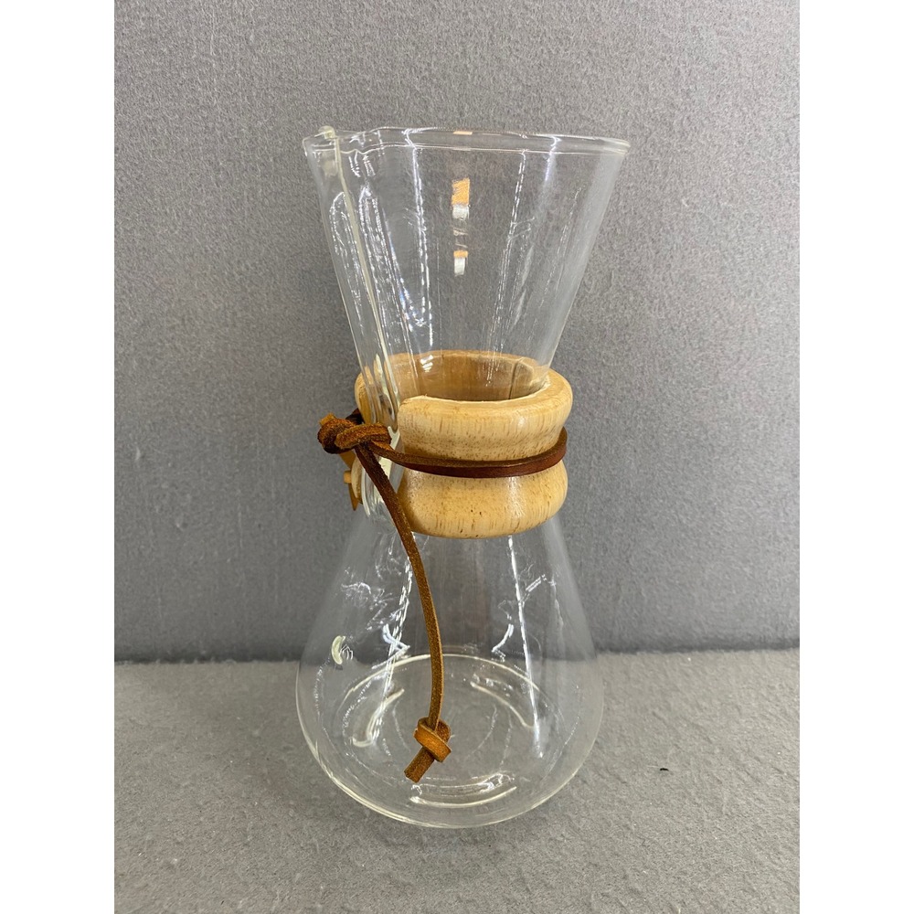 Chemex Vintage footed 3-Cup Pour-Over Glass Coffee Maker Wood Collar X